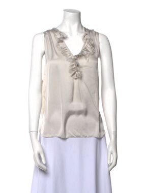 L'AGENCE Silk Ruffle V-Neck Sleeveless Camisole